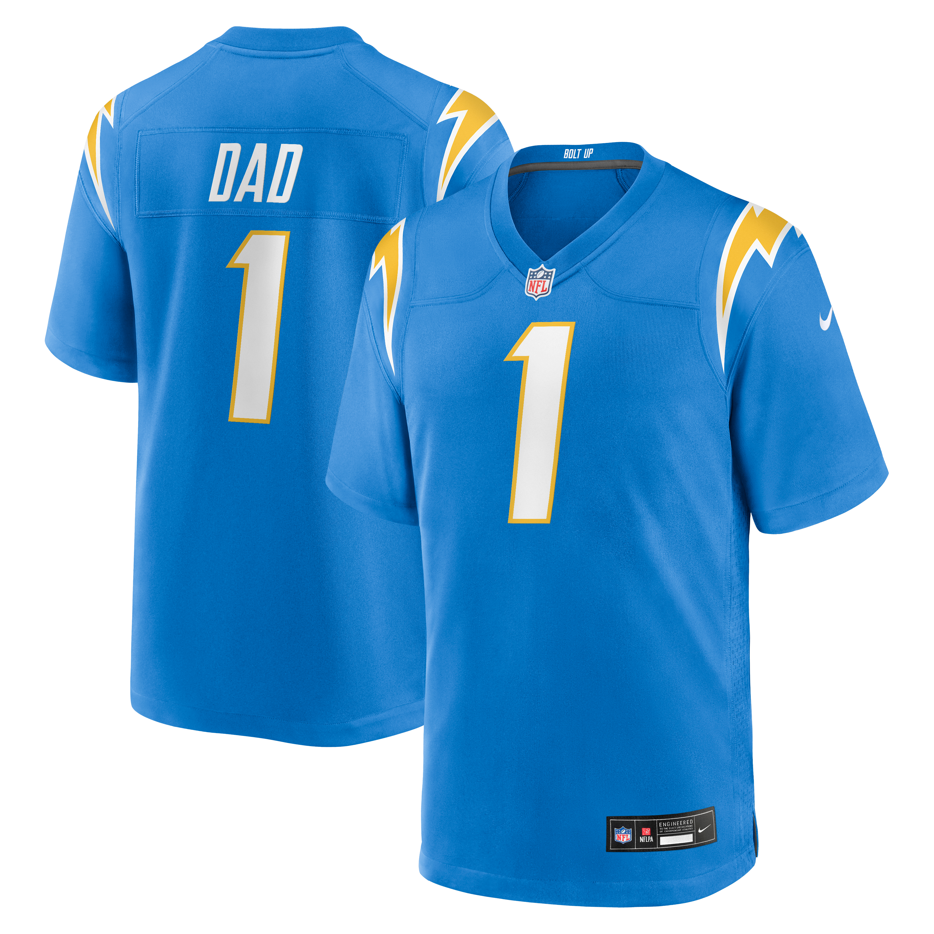 Men's Nike Number 1 Dad Powder Blue Los Angeles Chargers Game Jersey