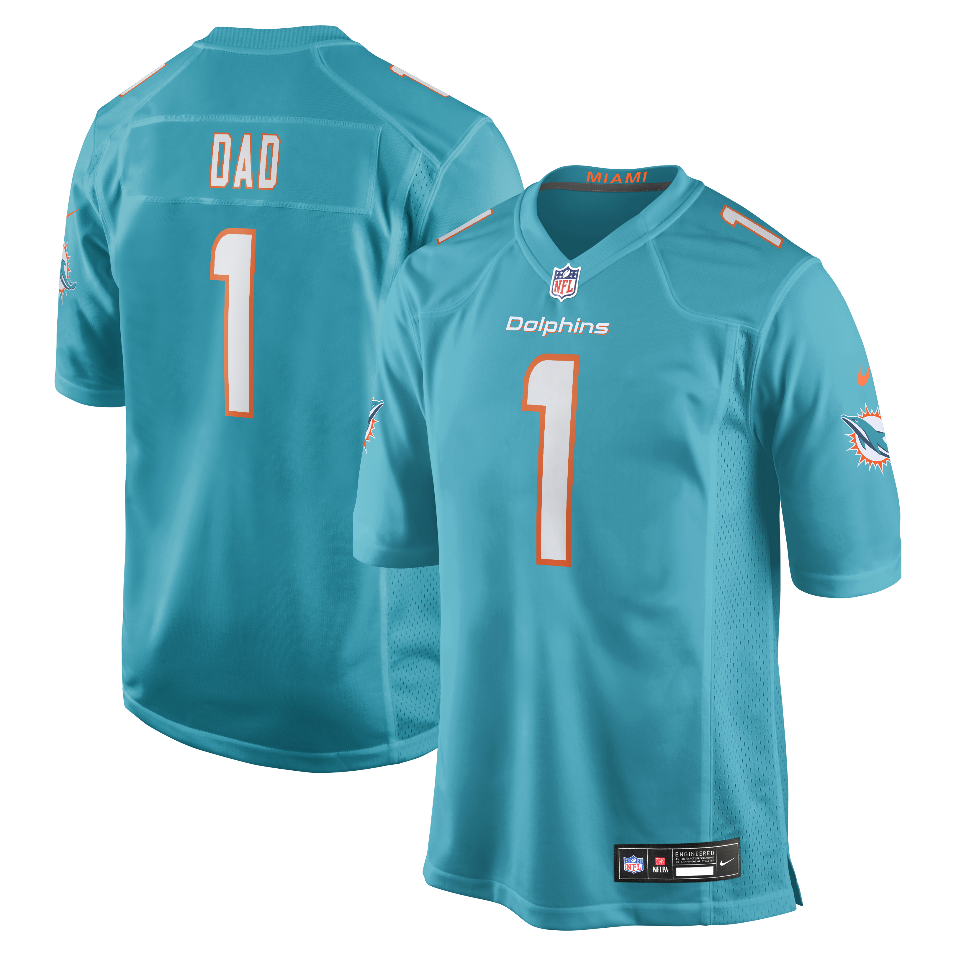 Men's Nike Number 1 Dad Aqua Miami Dolphins Game Jersey