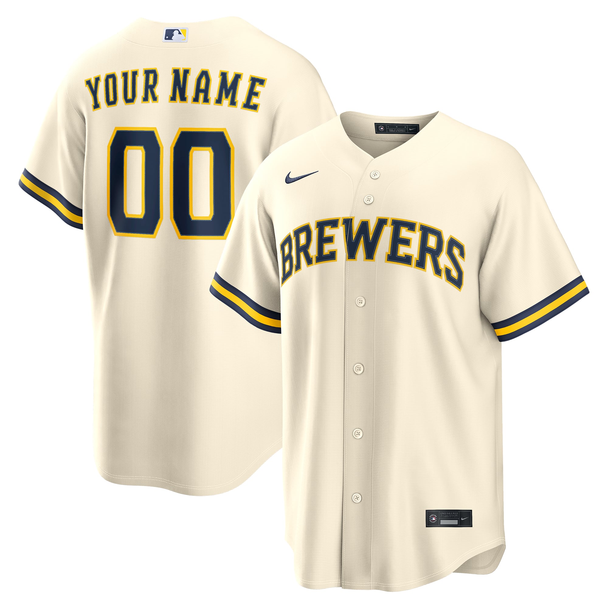 Men's Nike Cream Milwaukee Brewers Home Replica Custom Jersey