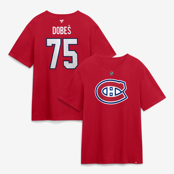 Men's Fanatics Jakub Dobes Red Montreal Canadiens Authentic Stack Name & Number T-Shirt