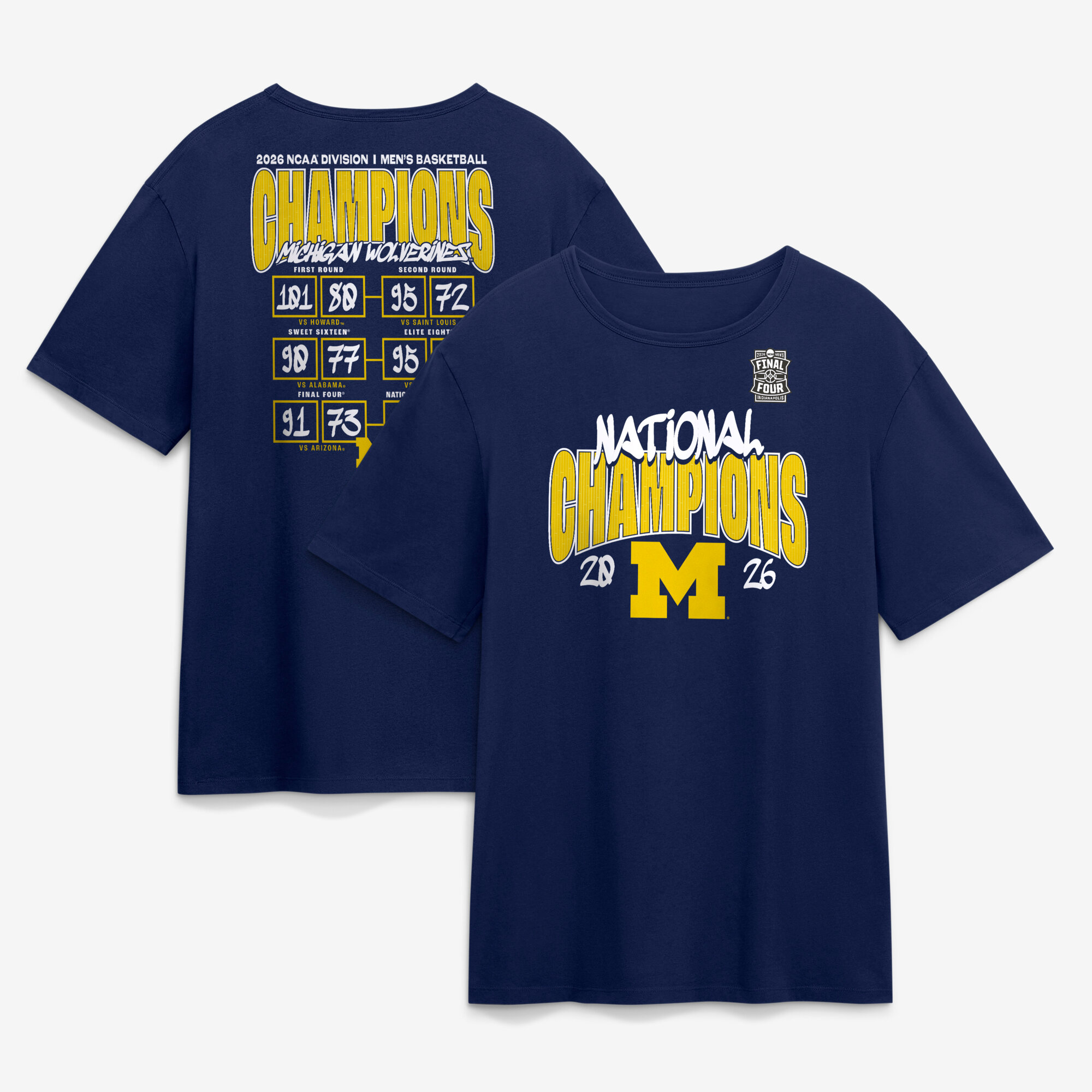 Men's Fanatics  Navy Michigan Wolverines 2026 NCAA Men's Basketball National Champions Schedule T-Shirt
