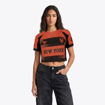 Women's Fanatics Orange New York Mets Subway Series Cropped Fan Top