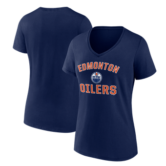 Women's Logo Athletic  Navy Edmonton Oilers Arch Victory V-Neck T-Shirt