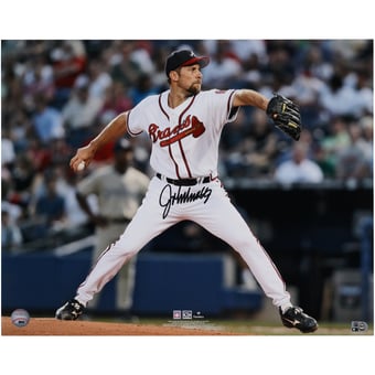 John Smoltz Atlanta Braves Autographed 16" x 20" White Jersey Pitching Photograph