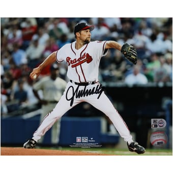John Smoltz Atlanta Braves Autographed 8" x 10" White Jersey Pitching Photograph