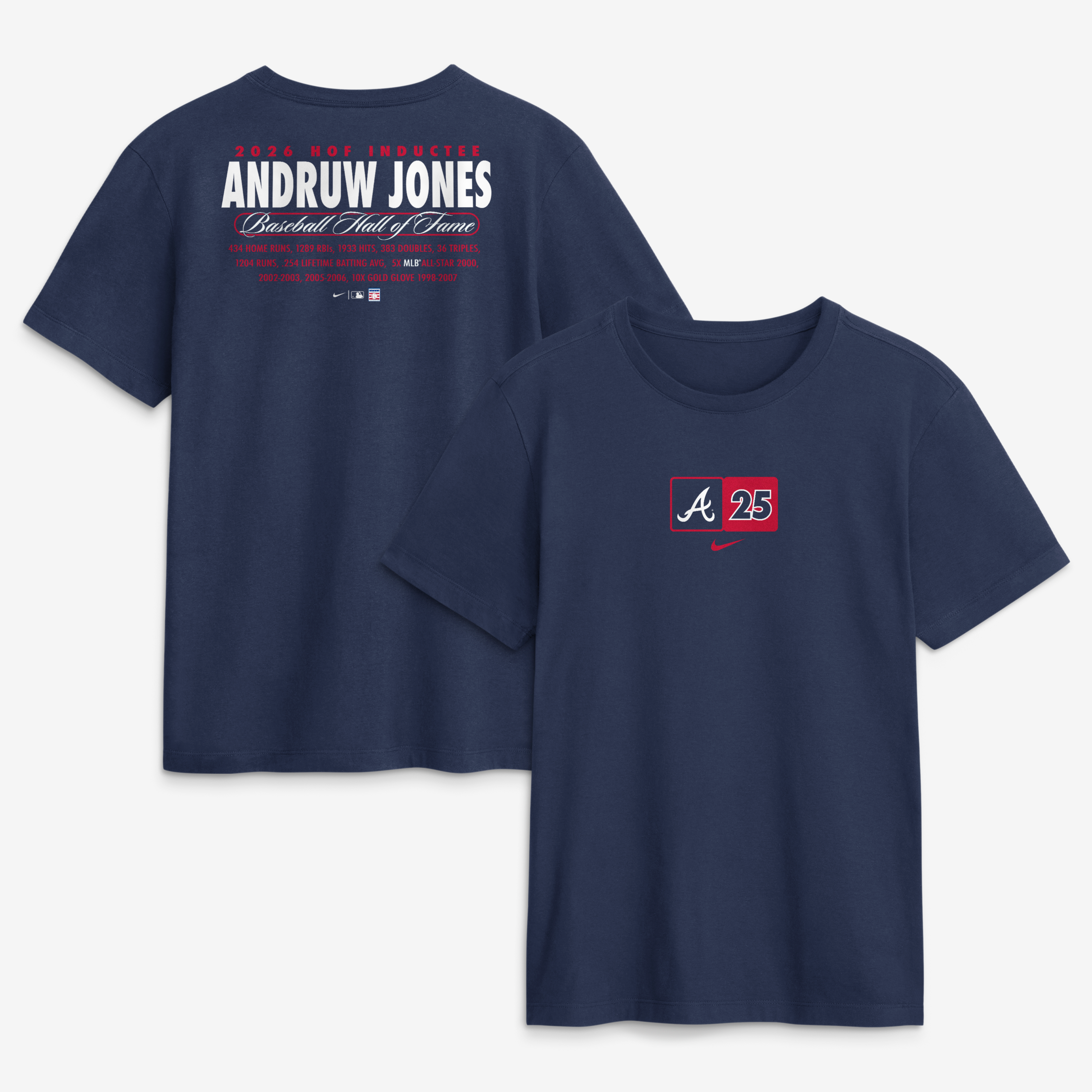 Men's Nike Andruw Jones Navy Atlanta Braves 2026 Hall of Fame Stats Name & Number T-Shirt