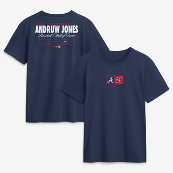 Men's Nike Andruw Jones Navy Atlanta Braves 2026 Hall of Fame Stats Name & Number T-Shirt