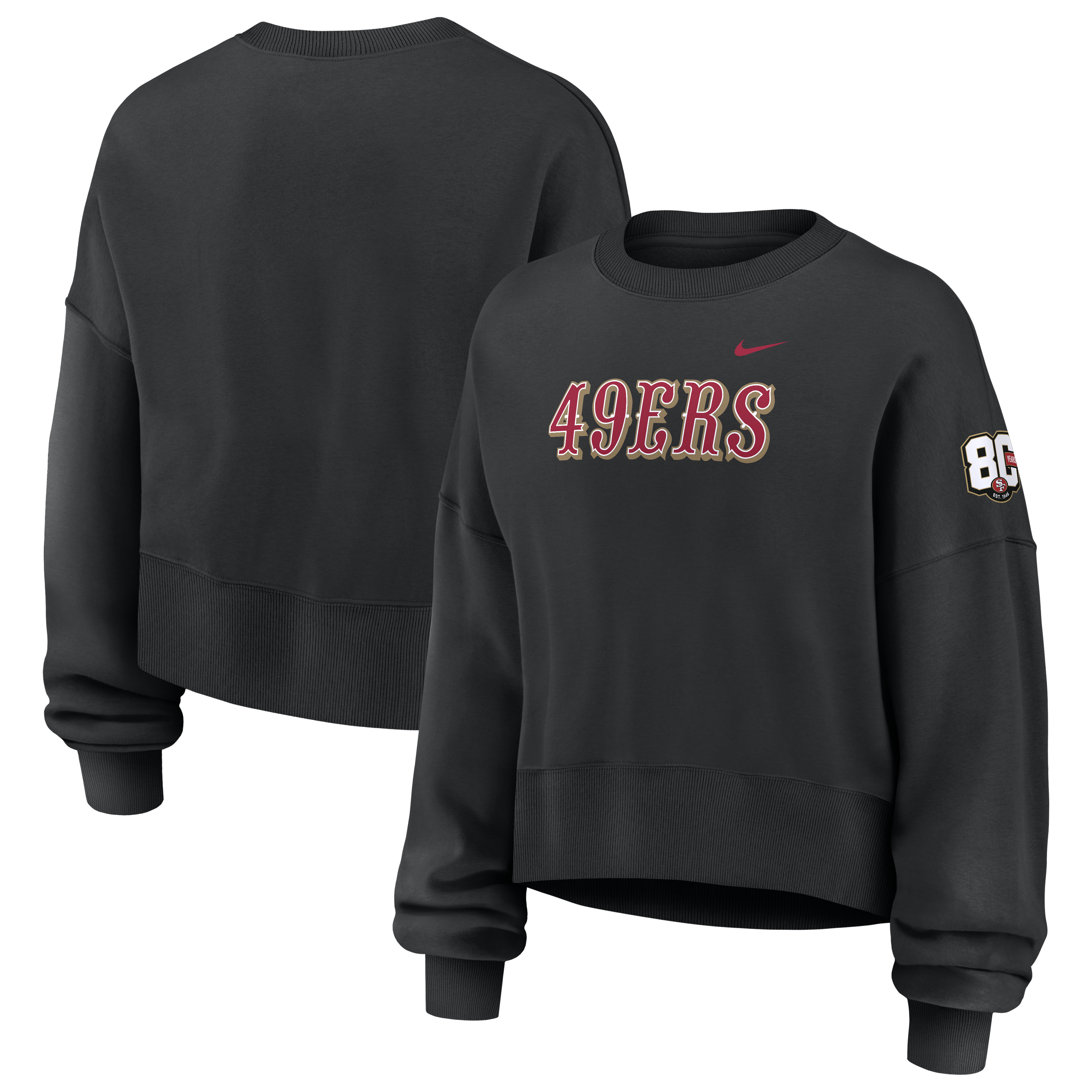 Nike Women's Black San Francisco 49ers 80th Anniversary Phoenix Oversized Tri-Blend Sweatshirt - Black
