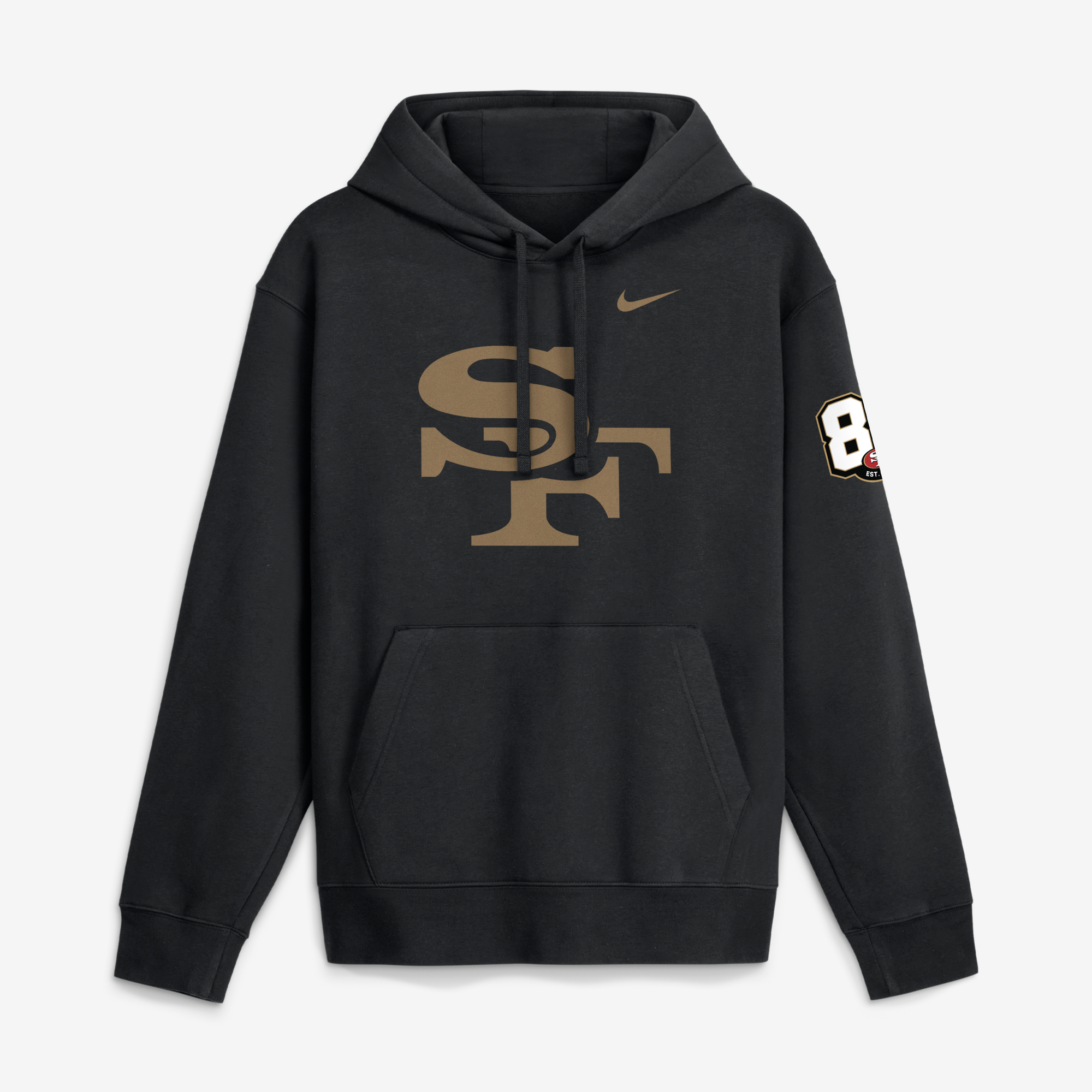 Sudadera con capucha de felpa Nike negra para hombre, edición 80 aniversario de los San Francisco 49ers, Third Down Stop Club.