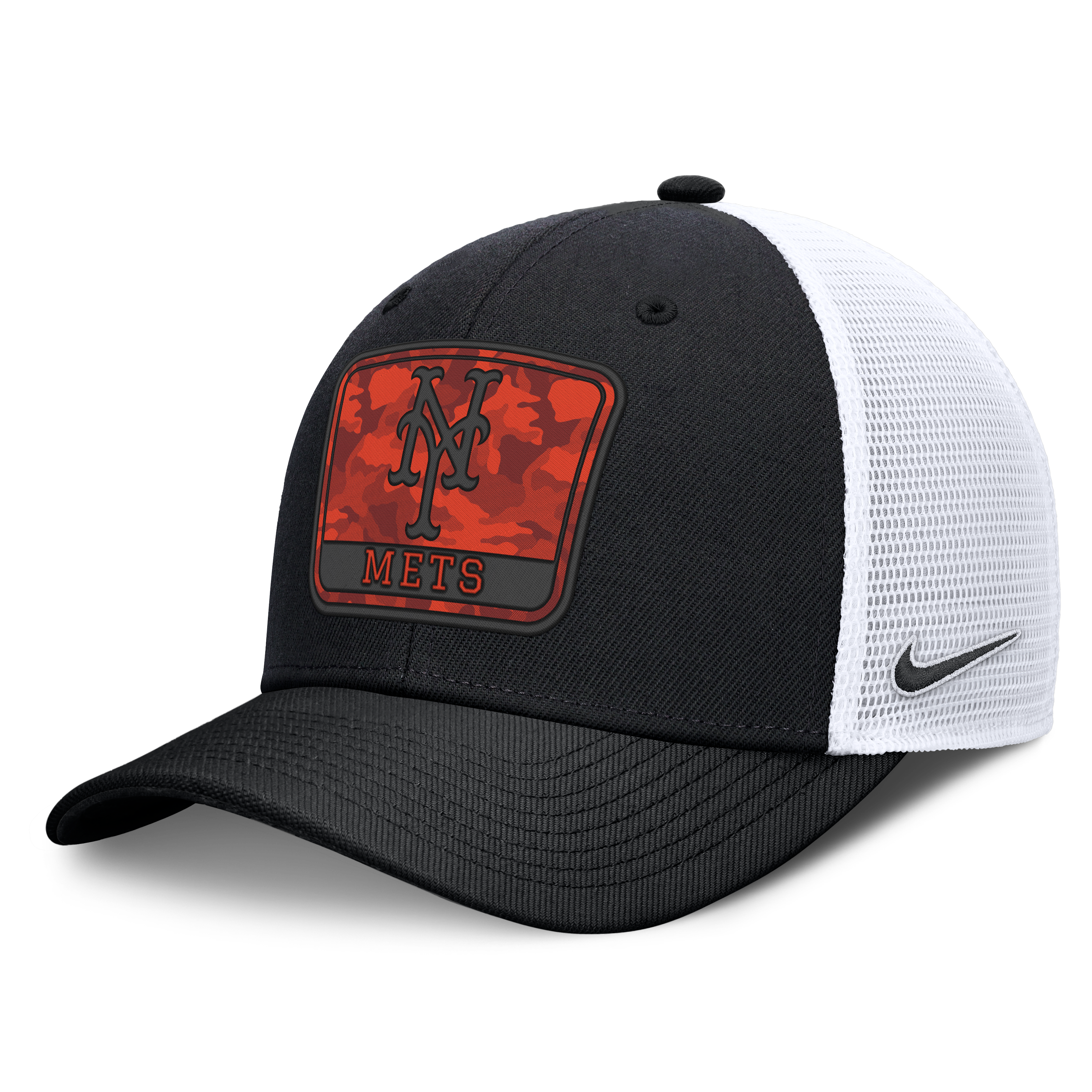 Men's Nike Black/White New York Mets Camo Rise Trucker Dri-FIT Adjustable Hat