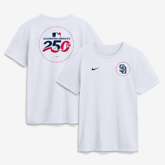 Men's Nike White San Diego Padres Celebrating America's 250th Logo T-Shirt