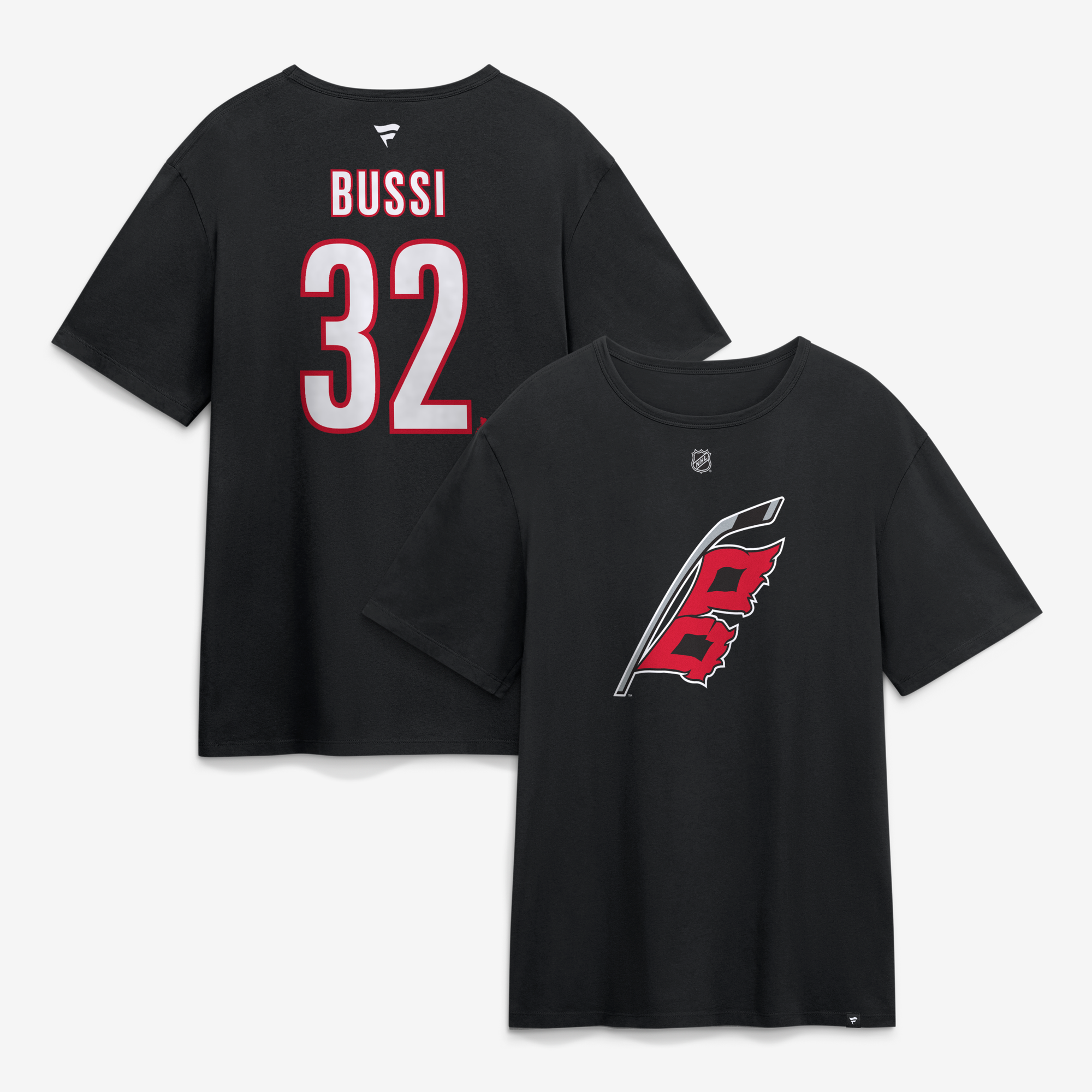 Men's Fanatics Brandon Bussi Black Carolina Hurricanes Authentic Stack Name & Number T-Shirt