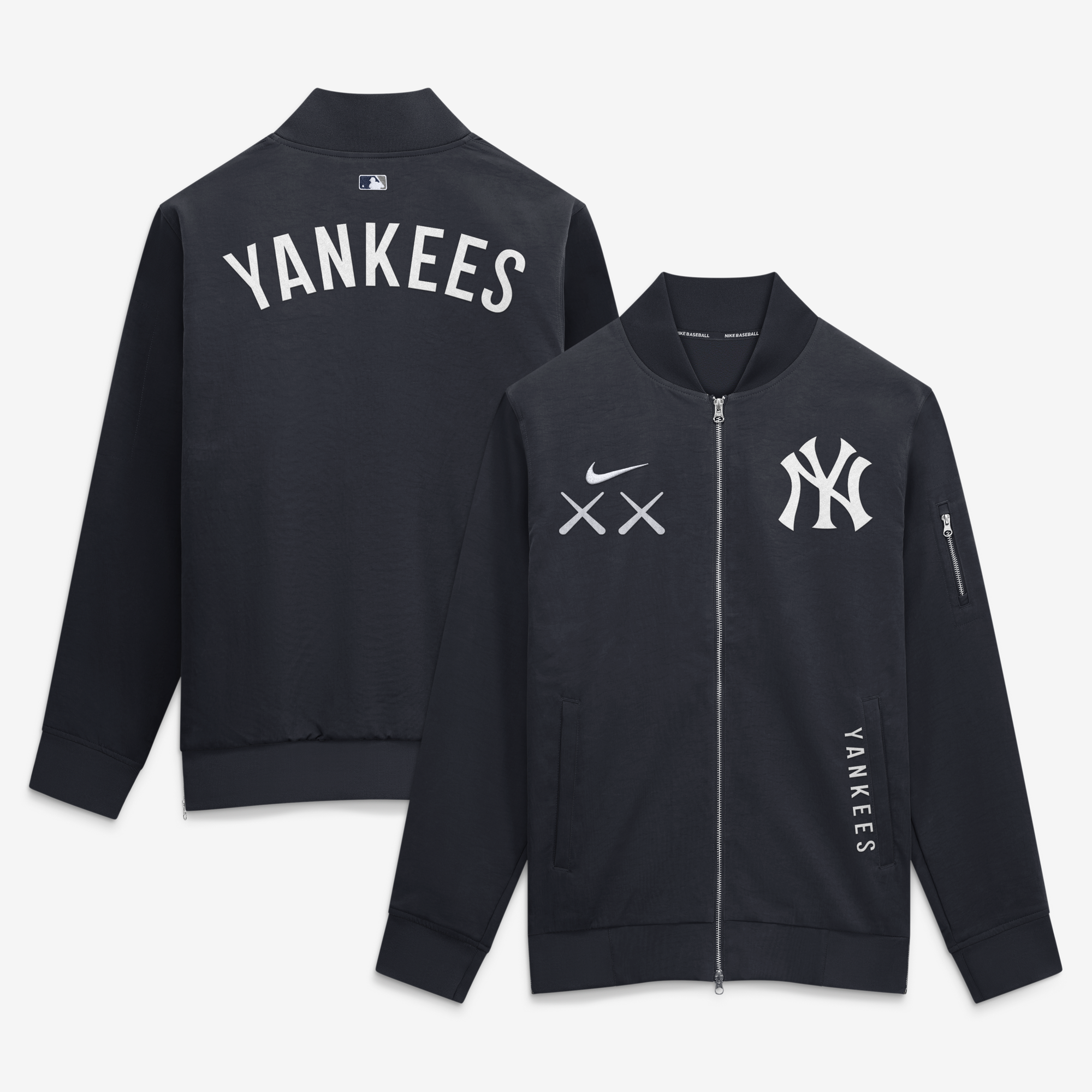 Giacca bomber da uomo Nike x KAWS blu navy New York Yankees Dugout con zip intera