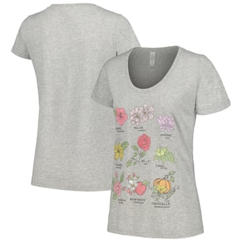Women's  Heather Gray Disney Princess Flowers Scoop Neck T-Shirt