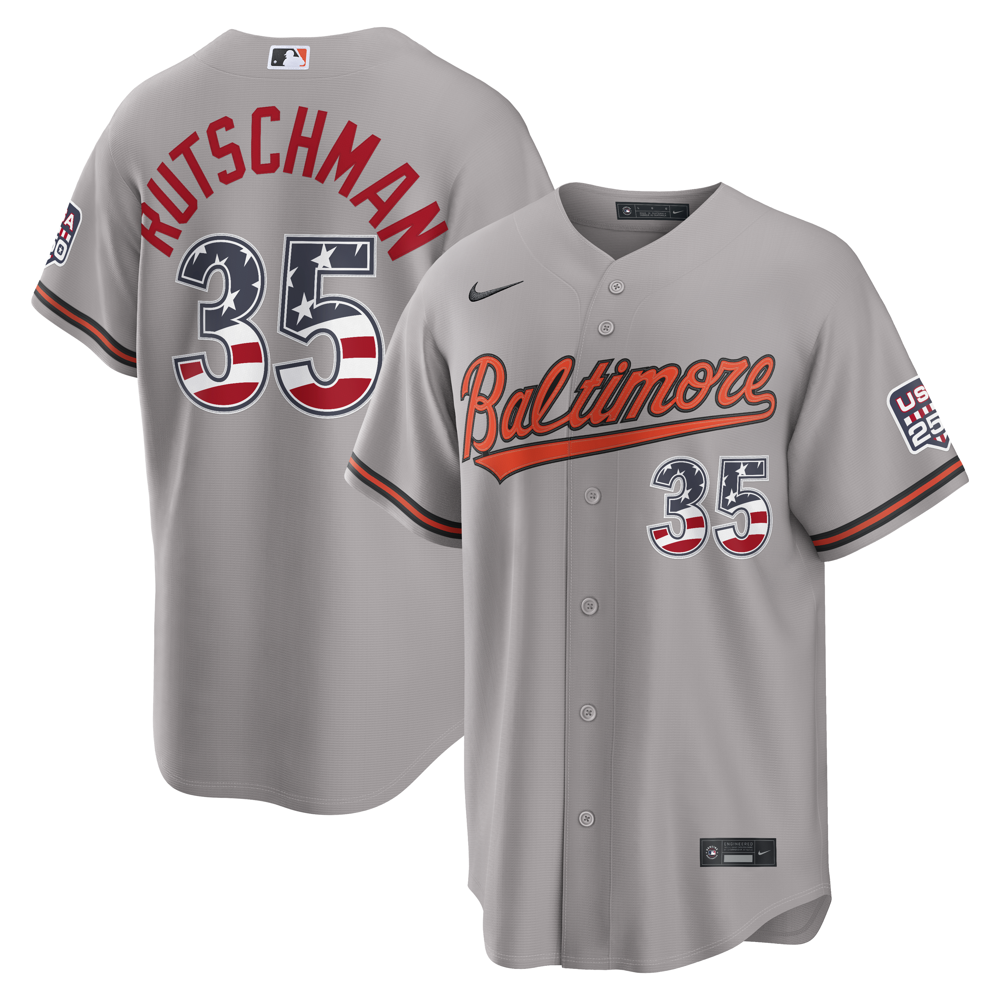 Fourth of July Men's Baltimore Orioles Adley Rutschman Nike Gray USA 250 Stadium Jersey