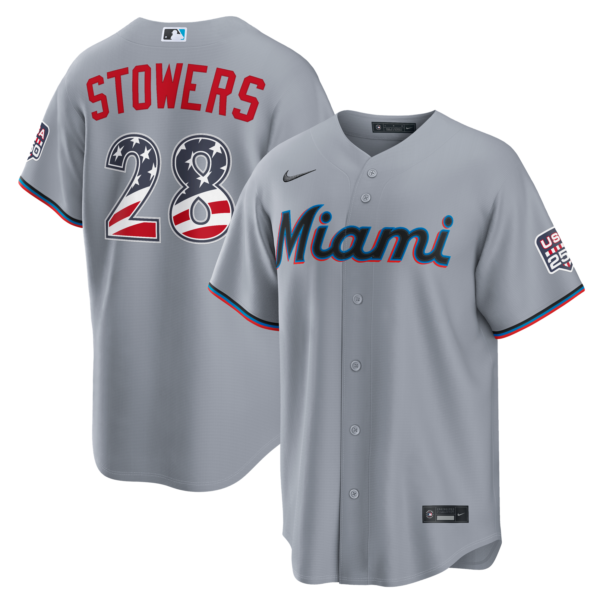 Fourth of July Men's Miami Marlins Kyle Stowers Nike Gray USA 250 Stadium Jersey