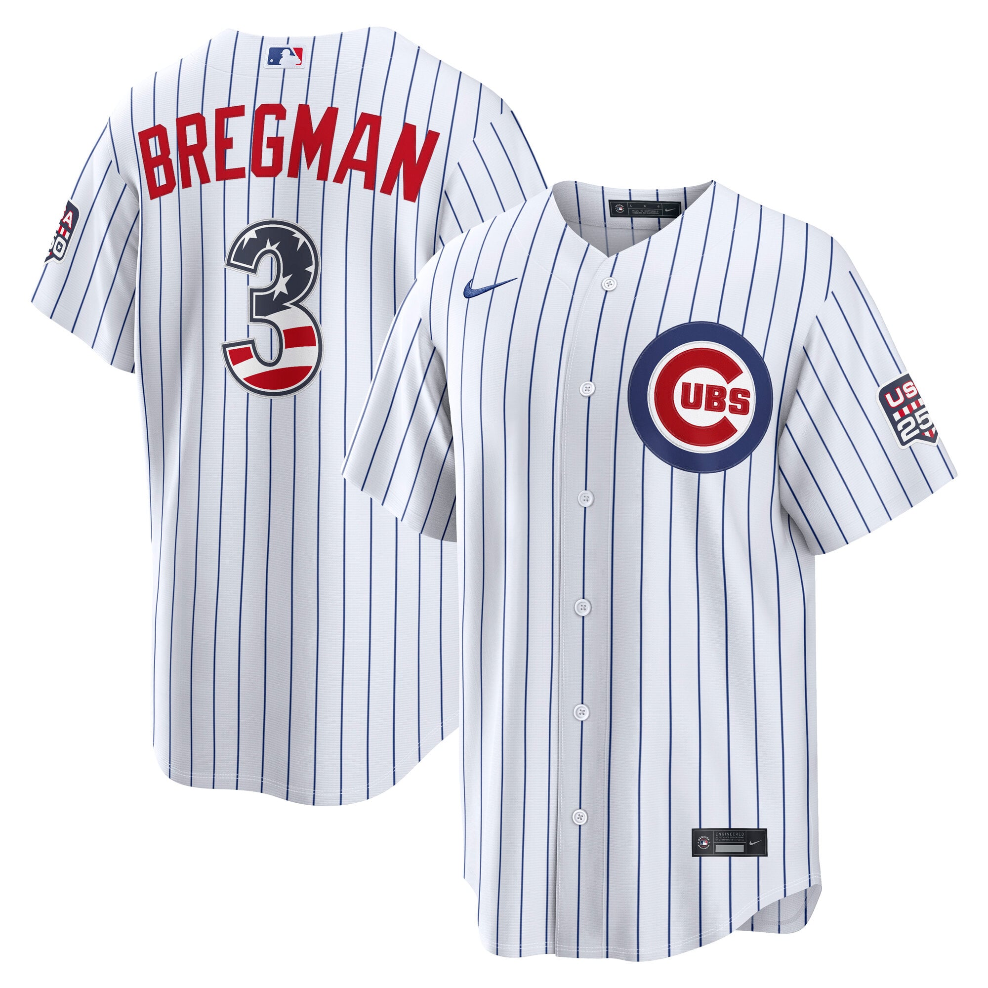 Men's Nike Alex Bregman White Chicago Cubs USA 250 Fourth of July Home Stadium Jersey