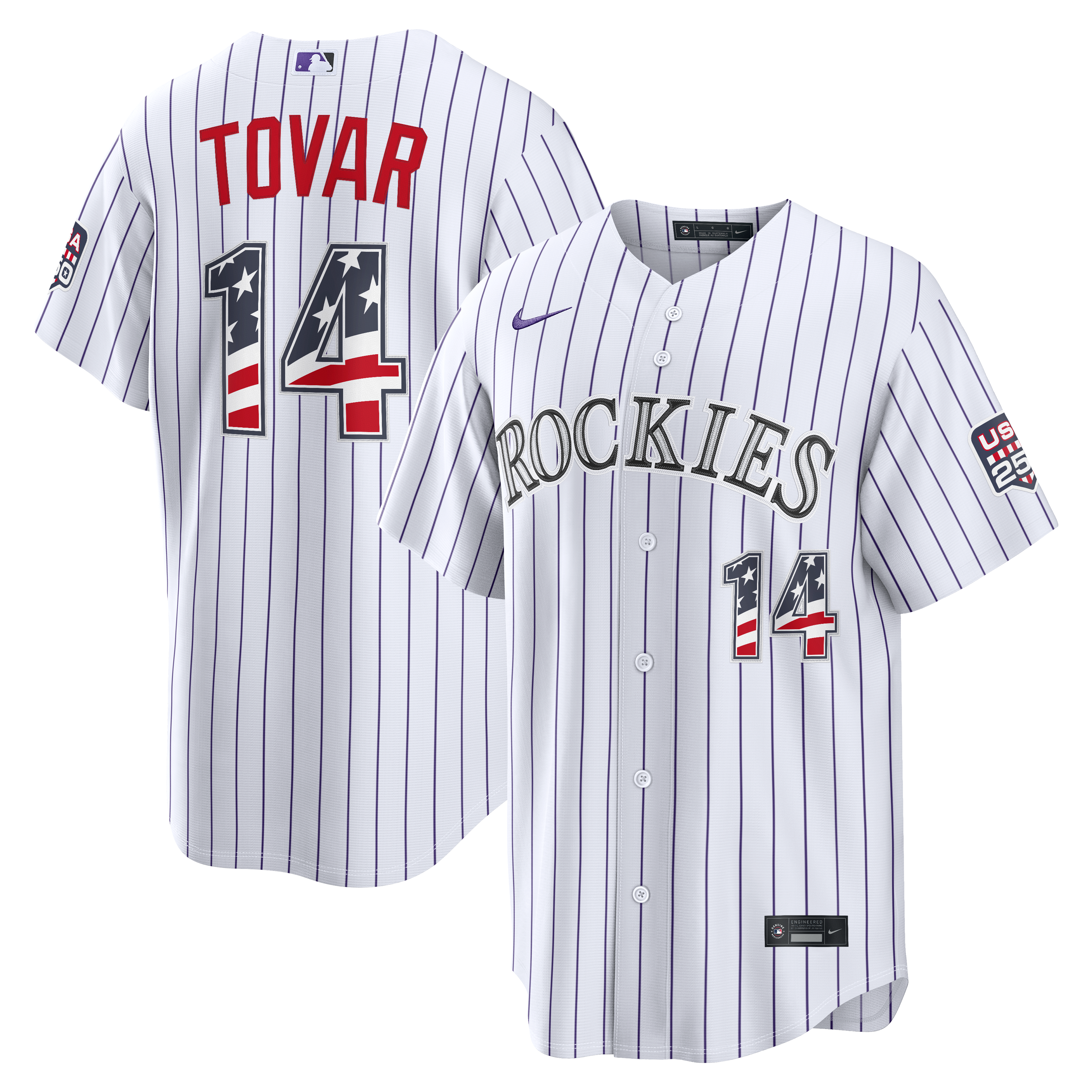Men's Nike Ezequiel Tovar White Colorado Rockies USA 250 Fourth of July Home Stadium Jersey