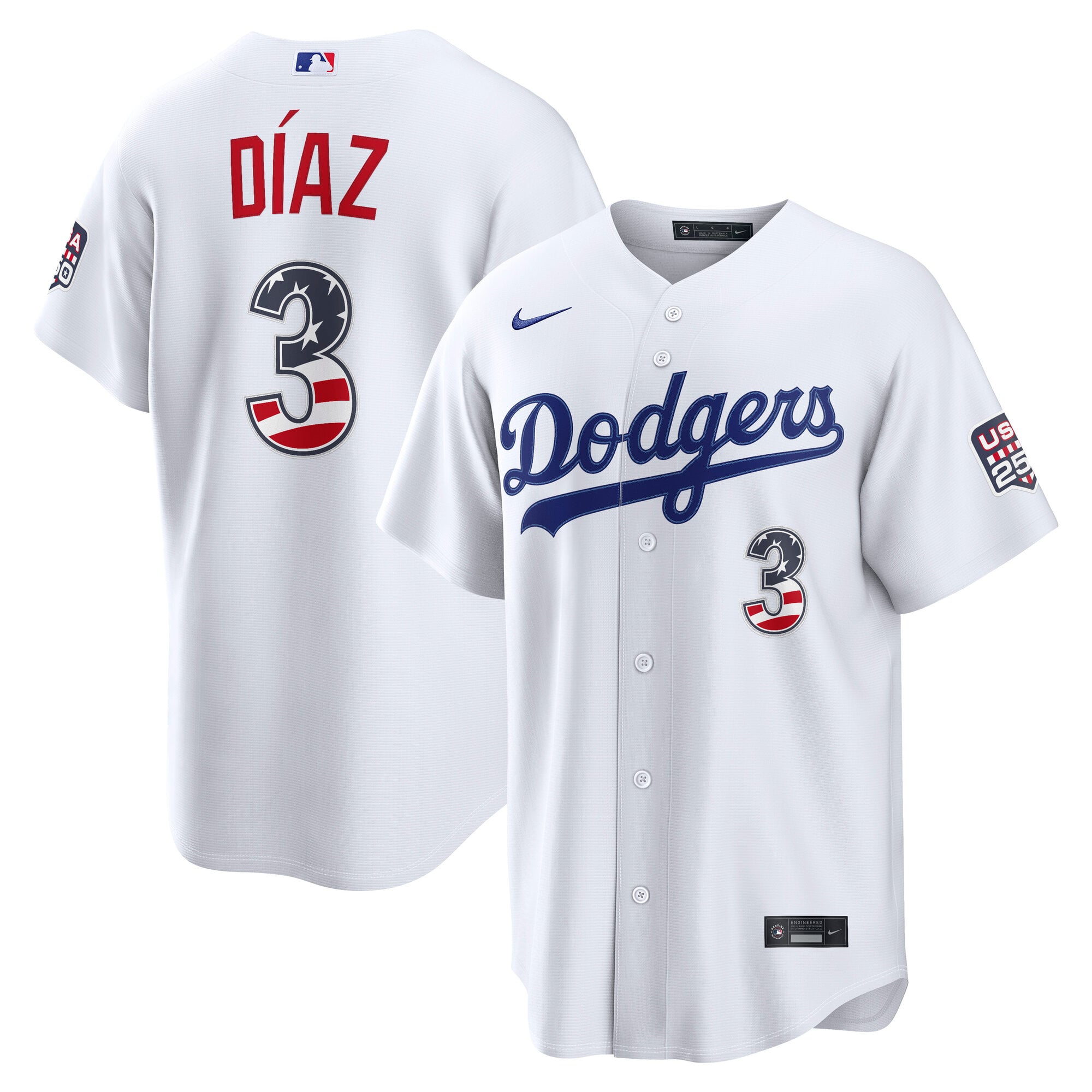 Men's Nike Edwin Díaz White Los Angeles Dodgers USA 250 Fourth of July Home Stadium Jersey