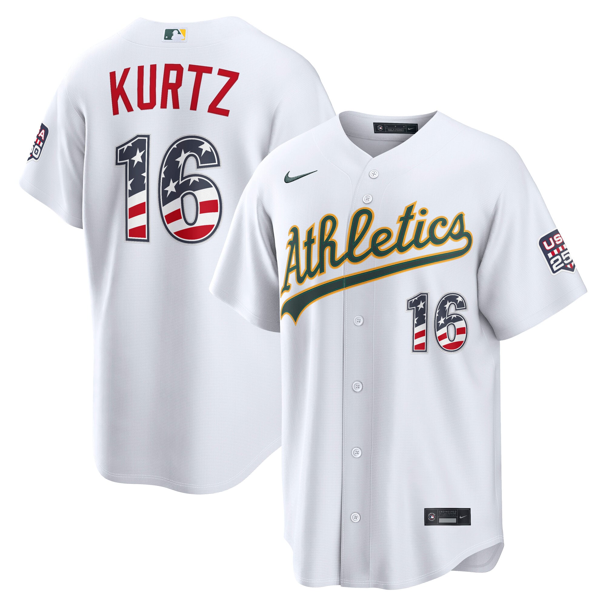 Fourth of July Men's Athletics Nick Kurtz Nike White USA 250 Stadium Jersey