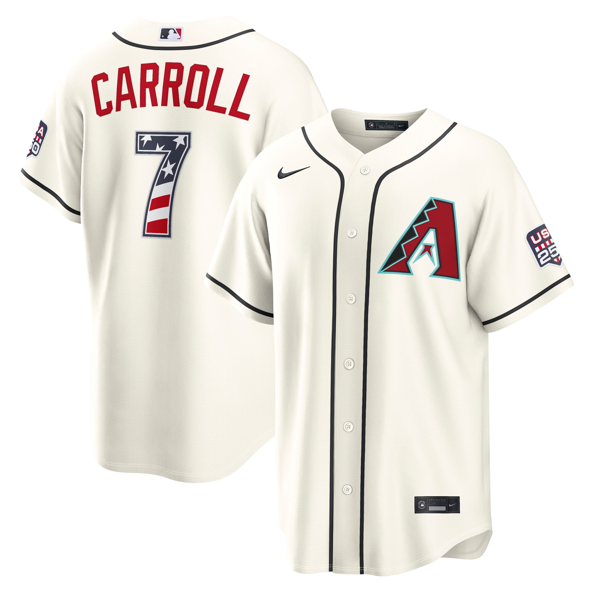 Men's Nike Corbin Carroll Cream Arizona Diamondbacks USA 250 Fourth of July Home Stadium Jersey