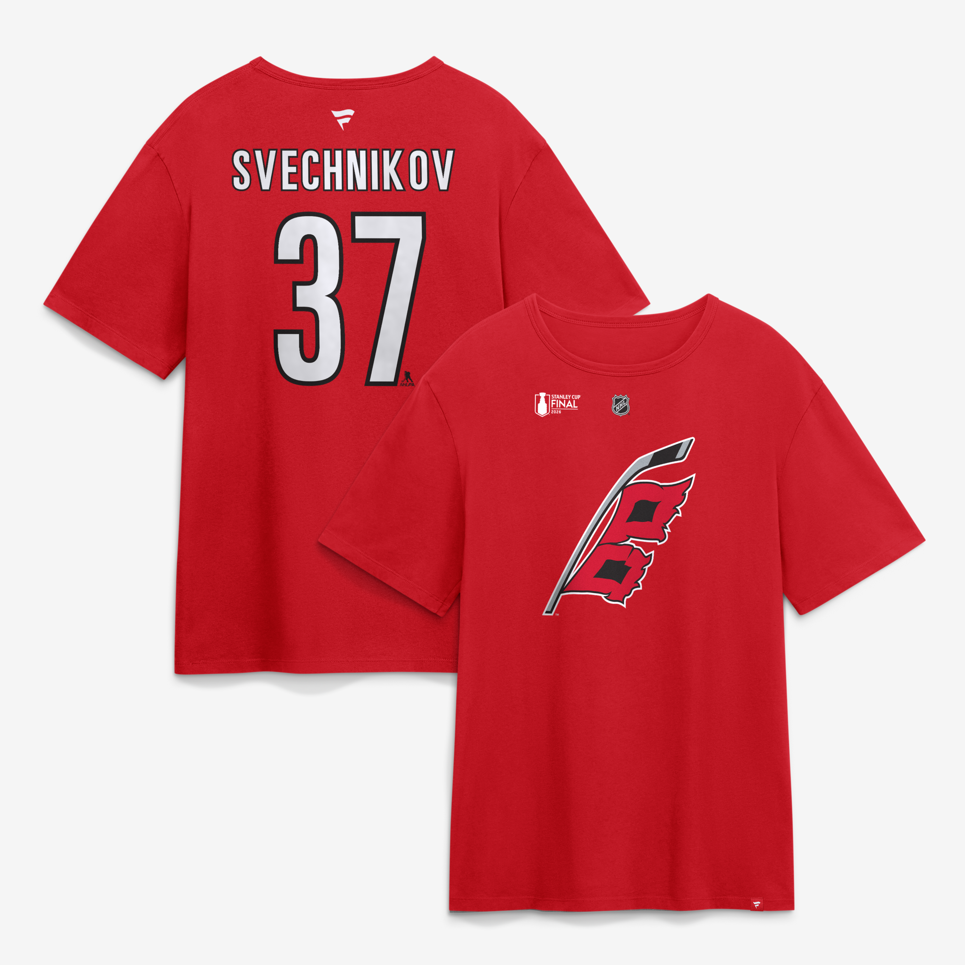 Men's Fanatics Andrei Svechnikov Red Carolina Hurricanes 2026 Stanley Cup Final Name & Number T-Shirt