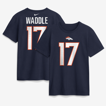 Men's Nike Jaylen Waddle Navy Denver Broncos Name & Number T-Shirt