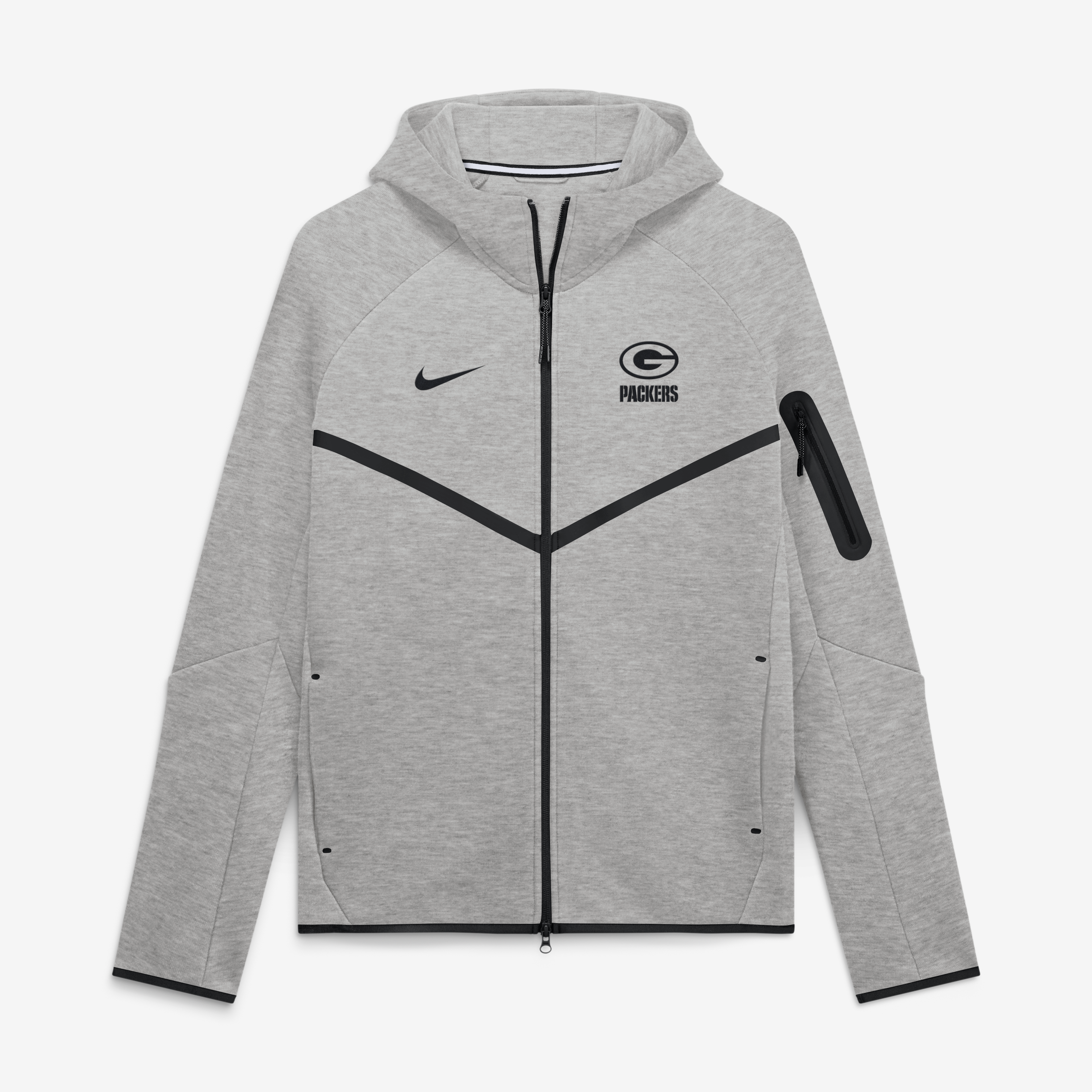 Men's Nike  Heather Gray Green Bay Packers Tech Fleece Raglan Full-Zip Windrunner Hoodie
