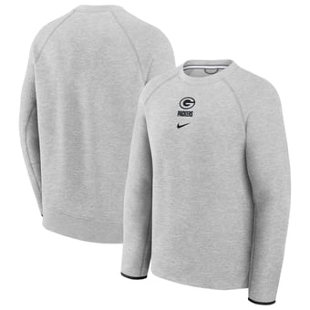 Men's Nike  Heather Gray Green Bay Packers Tech Fleece Raglan Sweatshirt