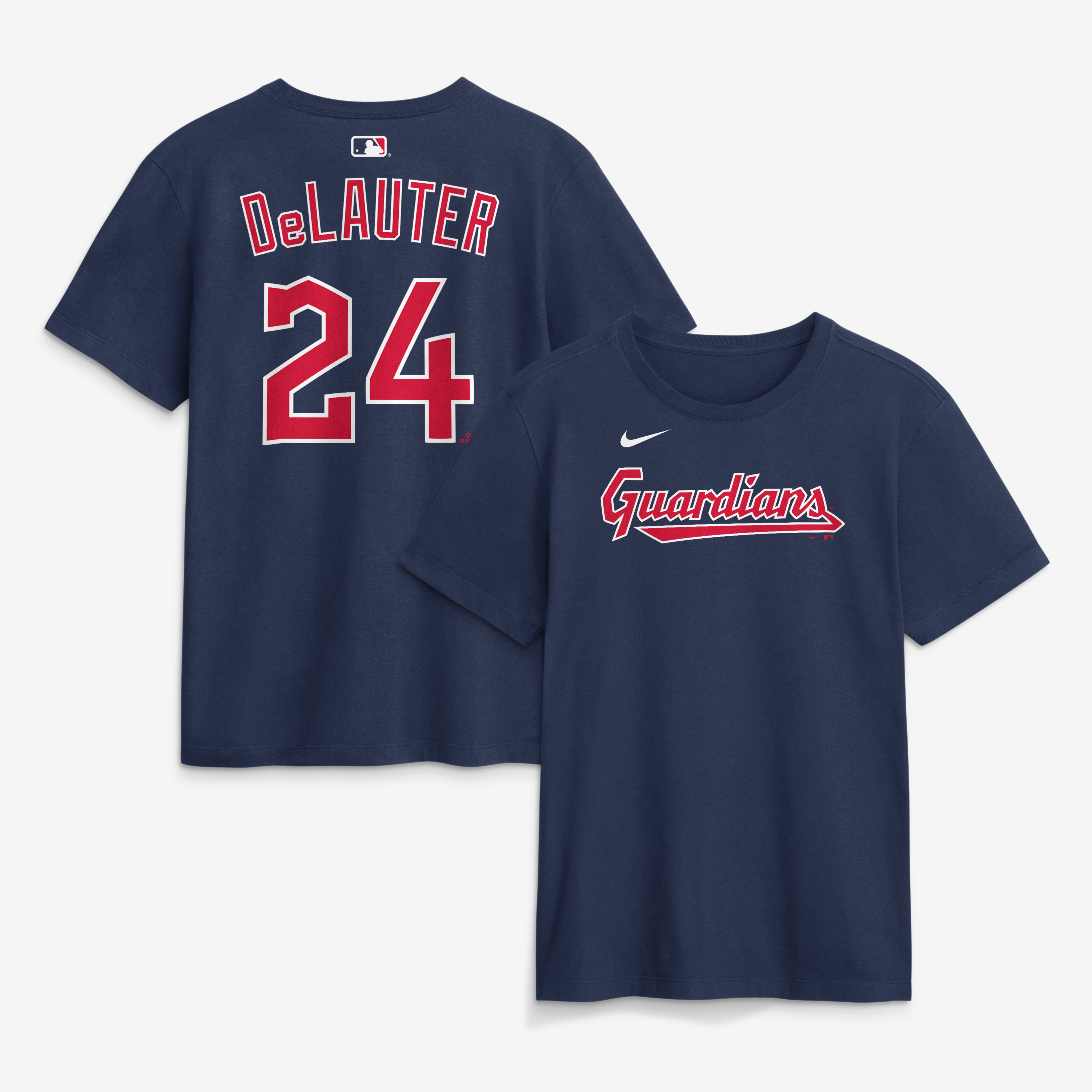 Men's Nike Chase DeLauter Navy Cleveland Guardians Name & Number T-Shirt