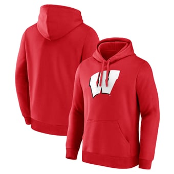 Men's Logo Athletic  Red Wisconsin Badgers Primary Logo Fleece Pullover Hoodie