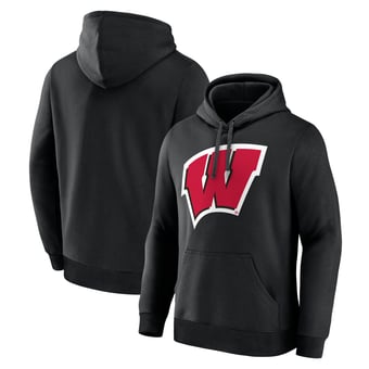 Men's Logo Athletic  Black Wisconsin Badgers Primary Logo Fleece Pullover Hoodie