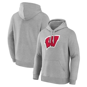 Men's Logo Athletic  Heather Gray Wisconsin Badgers Primary Logo Fleece Pullover Hoodie