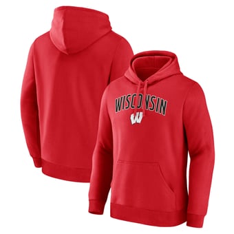 Men's Logo Athletic  Red Wisconsin Badgers Primary Logo Fleece Pullover Hoodie
