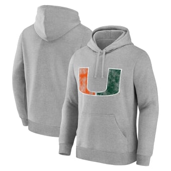 Men's Logo Athletic  Heather Gray Miami Hurricanes Primary Logo Fleece Pullover Hoodie