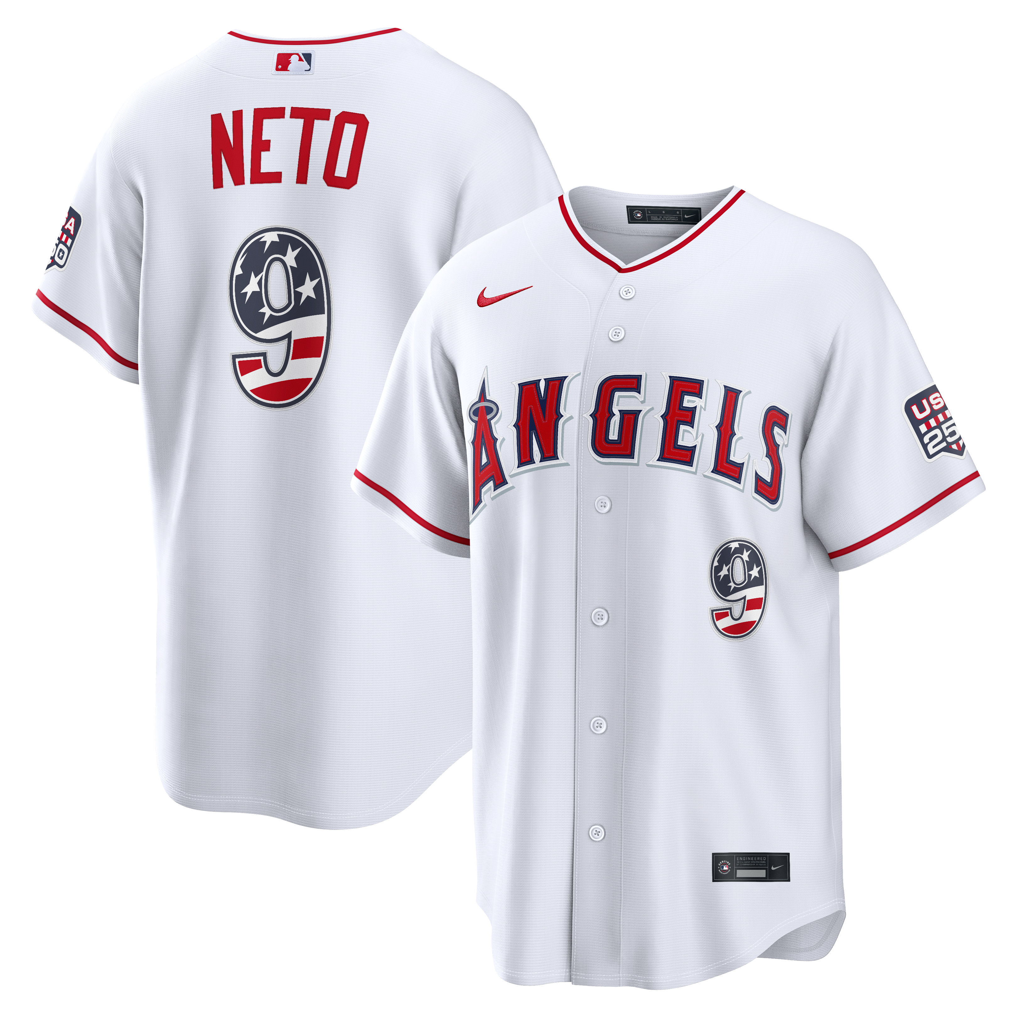 Fourth of July Men's Los Angeles Angels Zach Neto Nike White USA 250 Stadium Jersey