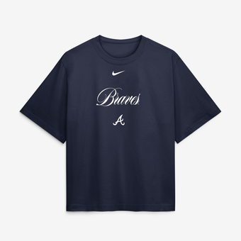 Women's Nike Navy Atlanta Braves 4x Champions Ring Boxy T-Shirt