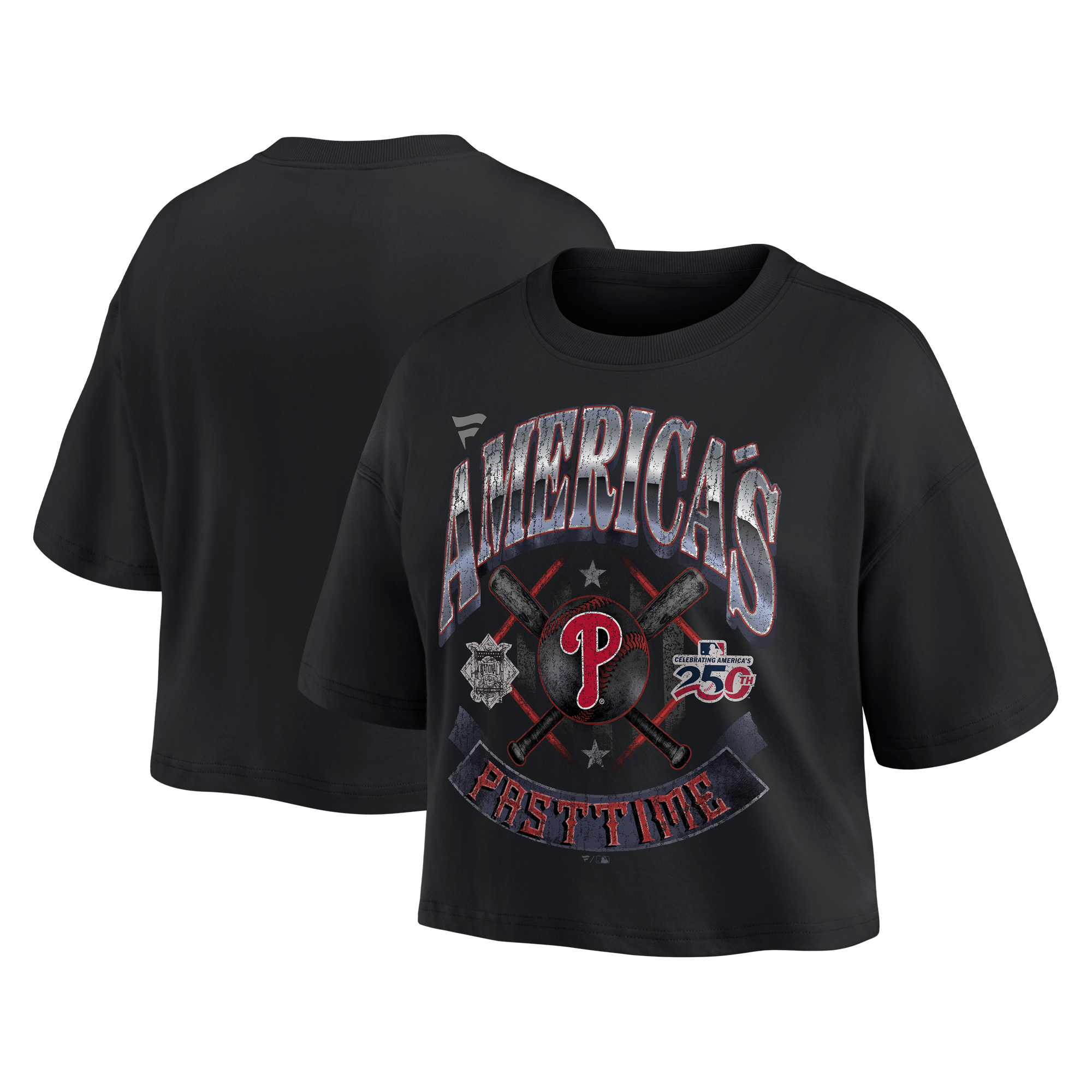 Women's Fanatics Black Philadelphia Phillies Americana Crop T-Shirt