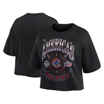 Women's Fanatics  Black Chicago Cubs Americana Crop T-Shirt