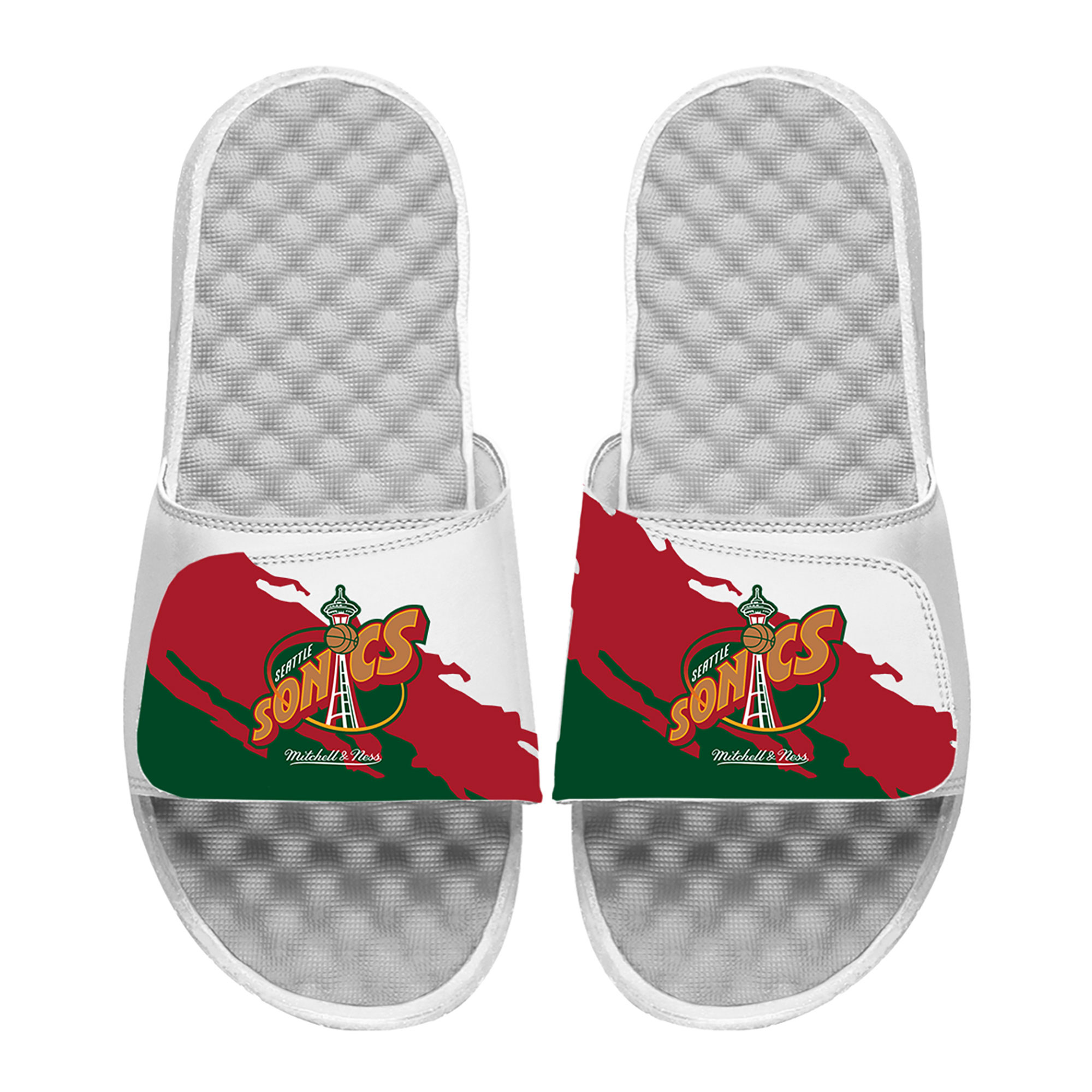 Youth ISlide x Mitchell & Ness White Seattle SuperSonics Paint Stripe Slide Sandals