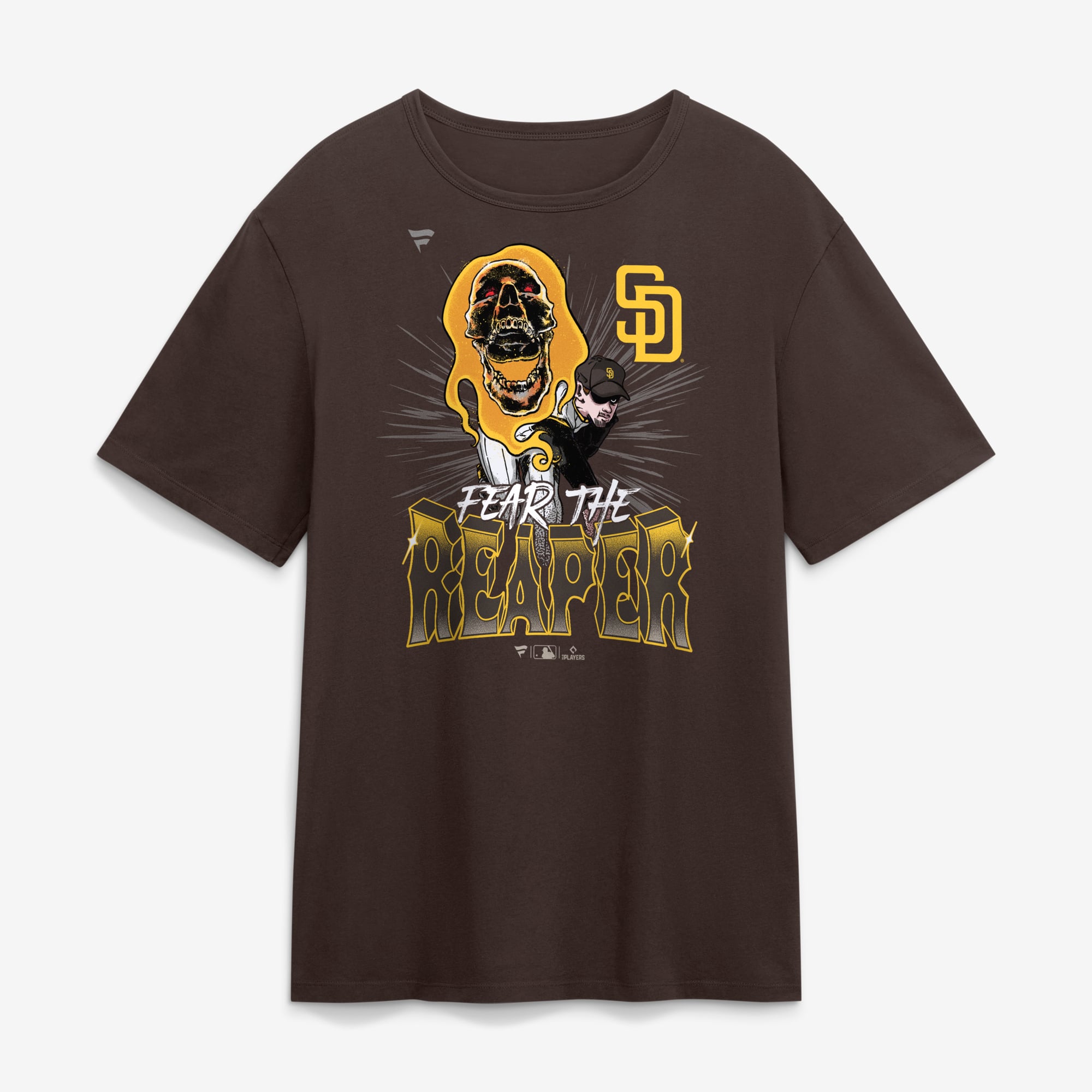 Men's Fanatics Mason Miller Brown San Diego Padres Fear the Reaper T-Shirt