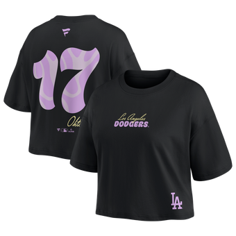 Women's Fanatics Shohei Ohtani Black Los Angeles Dodgers Name & Number Cropped Top