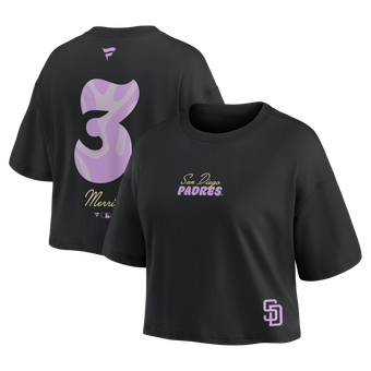 Women's Fanatics Jackson Merrill Black San Diego Padres Name & Number Cropped Top