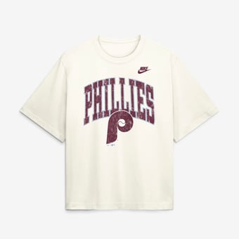 Women's Nike  Cream Philadelphia Phillies Arched Distressed Boxy T-Shirt