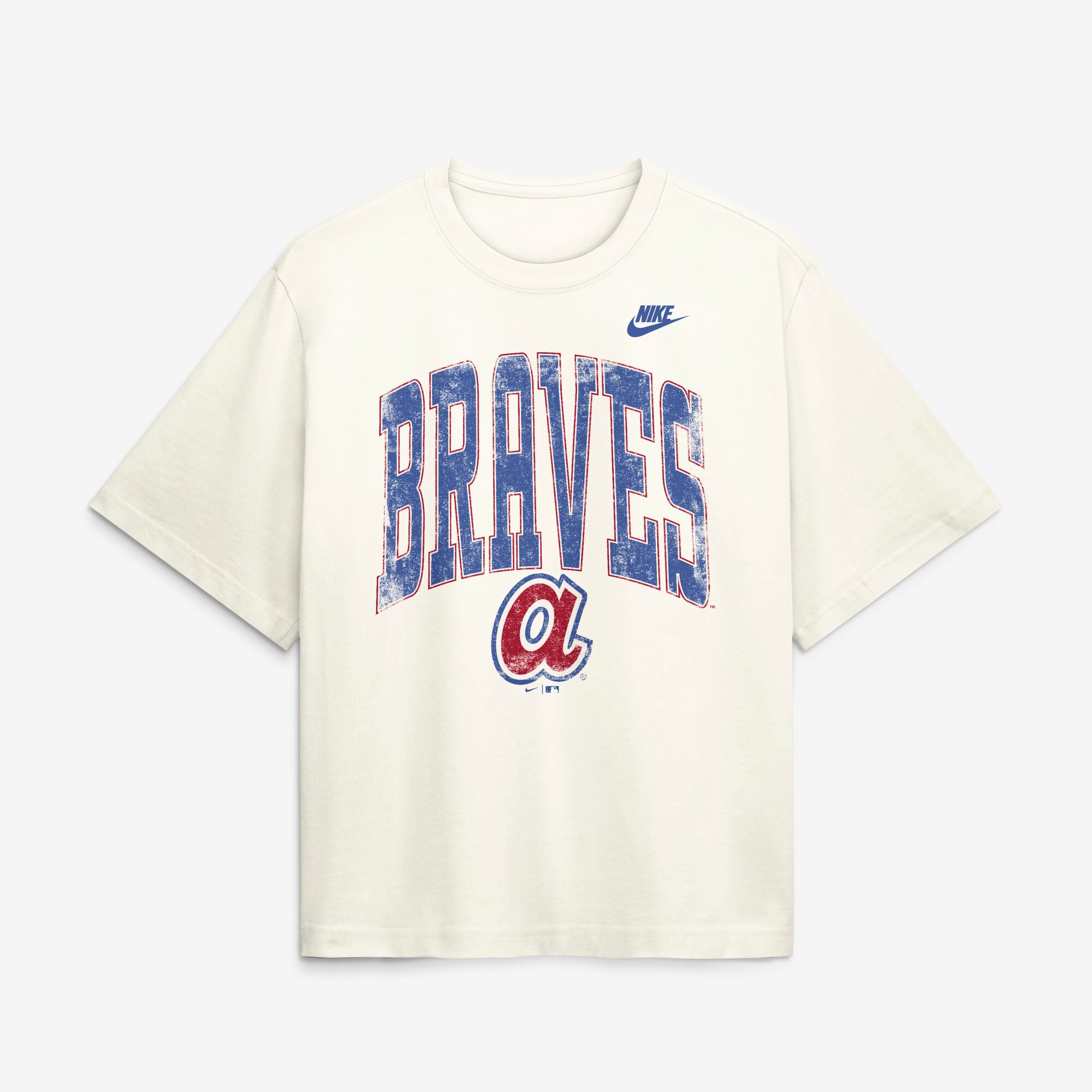 Women's Nike  Cream Atlanta Braves Arched Distressed Boxy T-Shirt