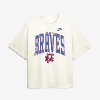 Women's Nike  Cream Atlanta Braves Arched Distressed Boxy T-Shirt