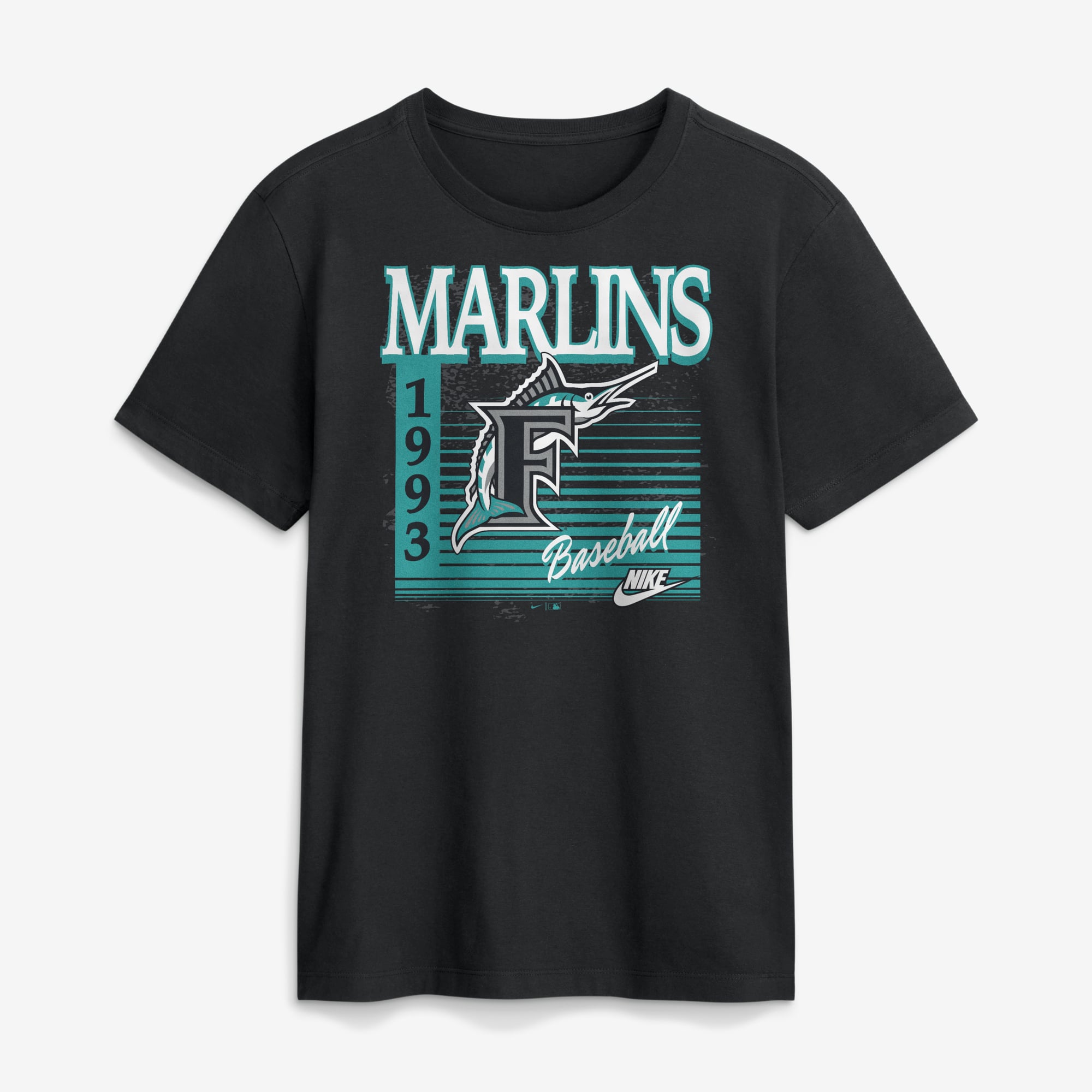 Men's Nike Black Florida Marlins Cooperstown Logo T-Shirt
