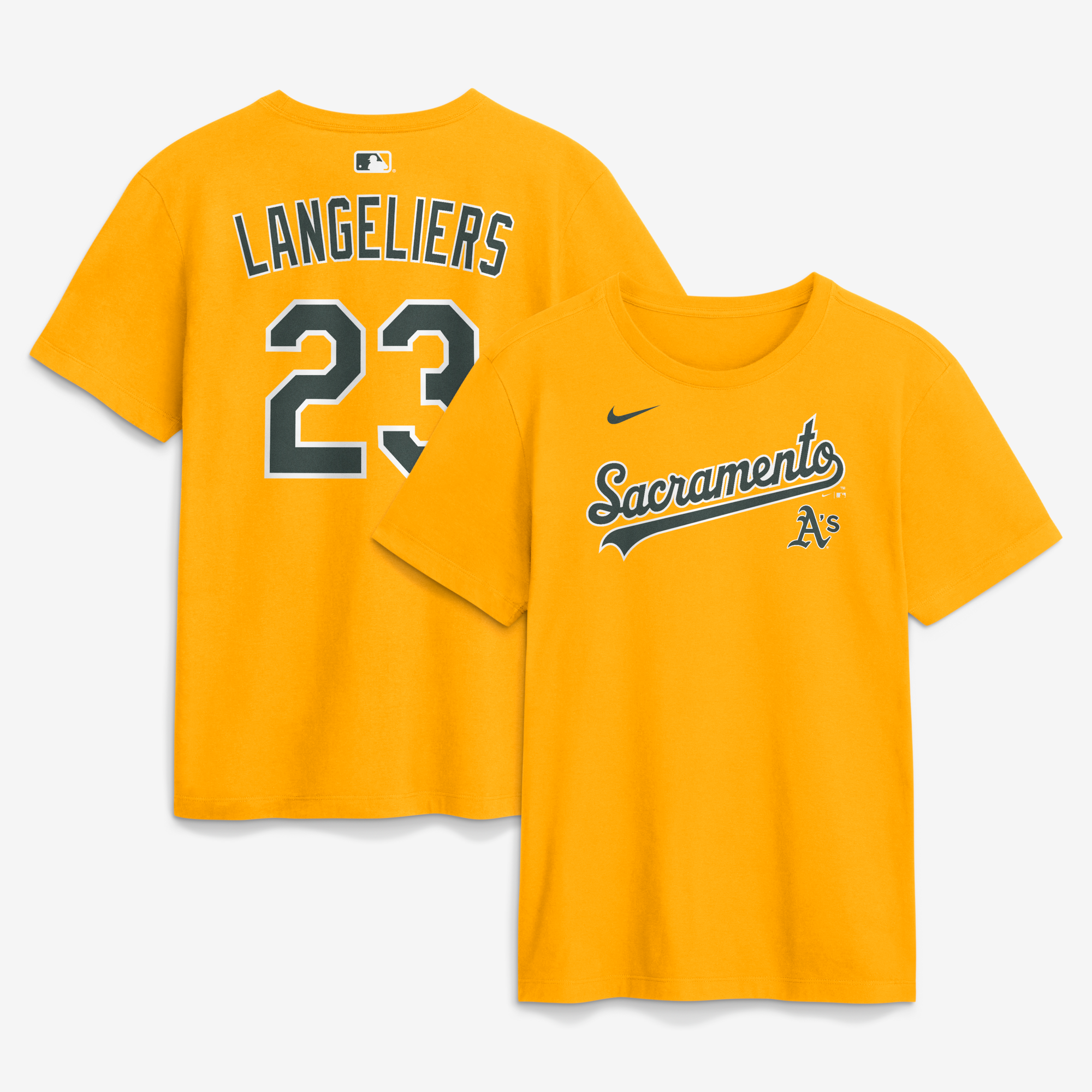 Men's Nike Shea Langeliers Gold Athletics Name & Number T-Shirt