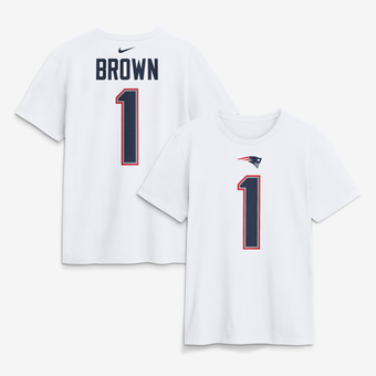 Men's Nike A.J. Brown White New England Patriots Name & Number T-Shirt