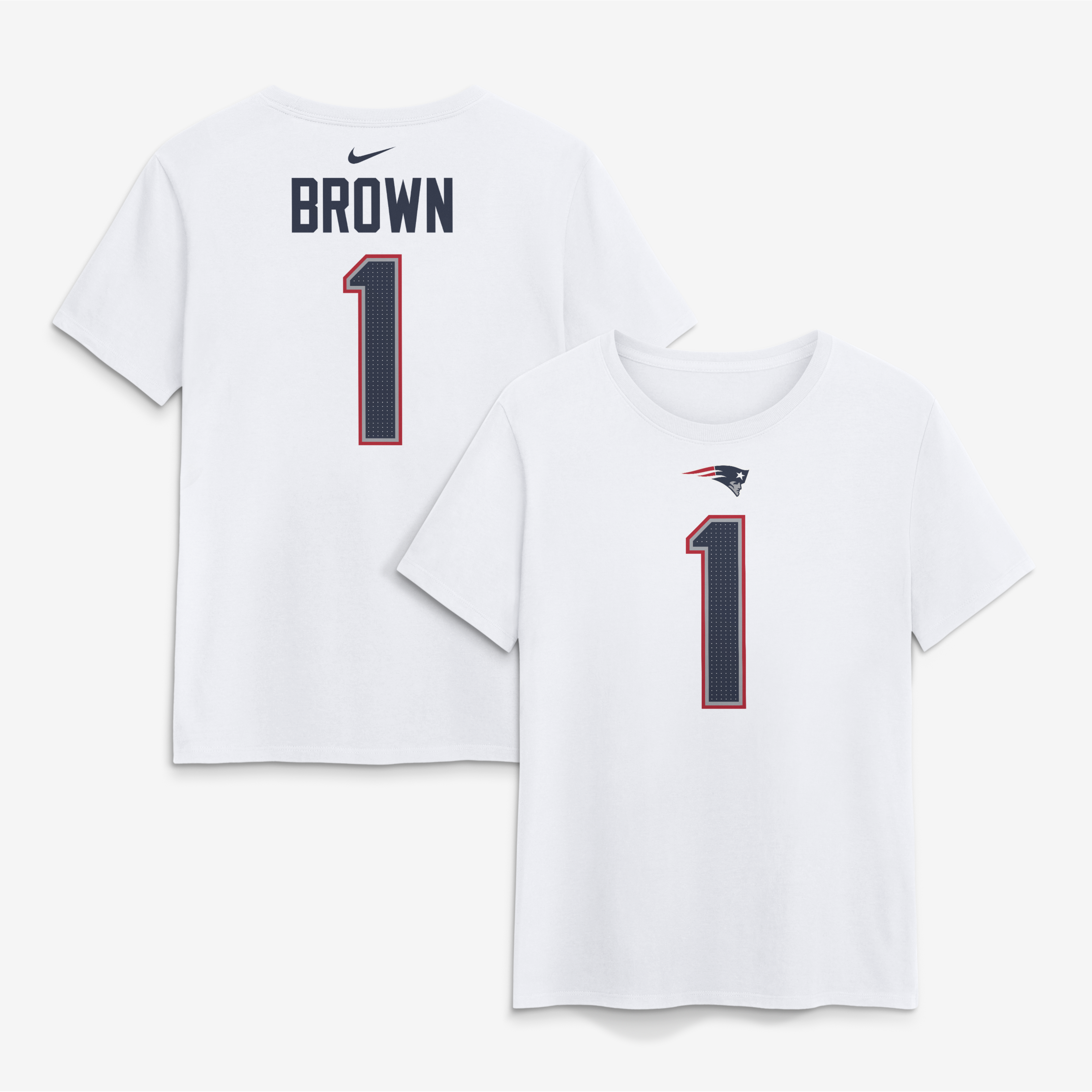 Women's Nike A.J. Brown White New England Patriots Name & Number T-Shirt